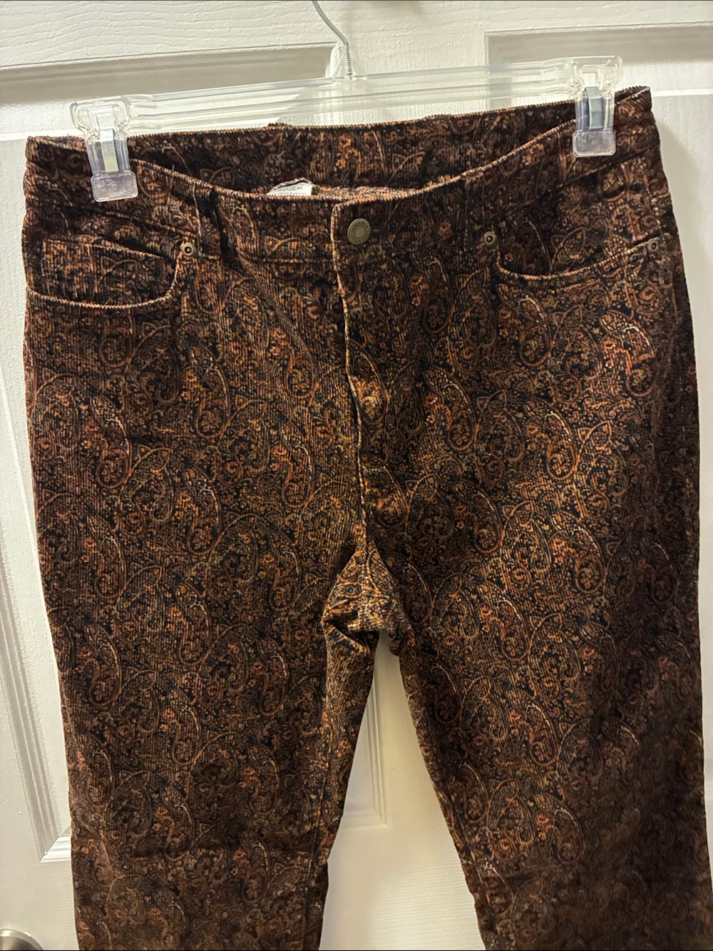 Jones New York Vintage Paisley Print Brown Velvet/corduroy Pants-women’s - Picture 2 of 9
